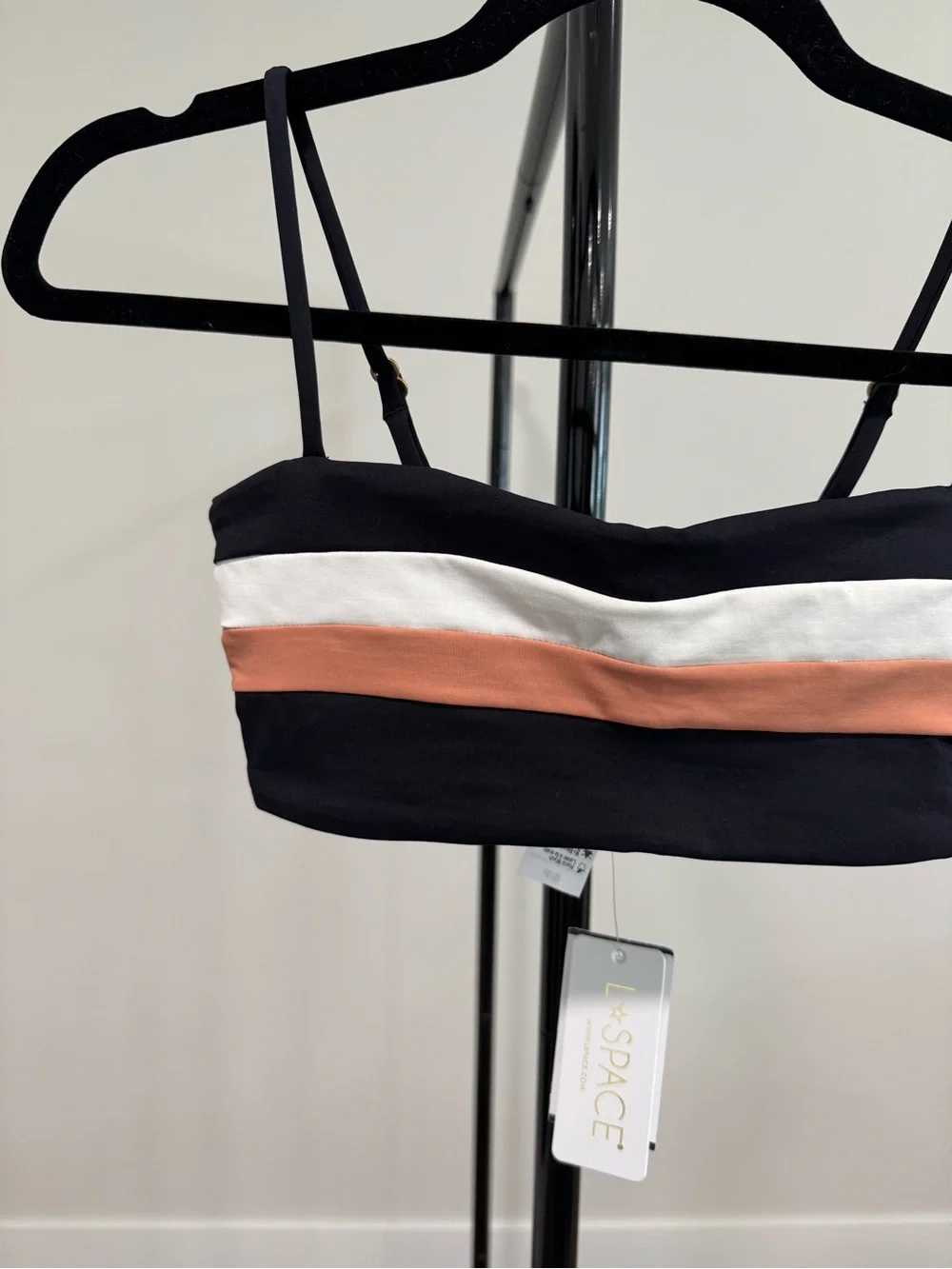 NWT l*space Rebel Stripe Bandeau Bikini Top Black and Tan